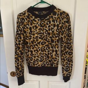 Who What Wear Brown and Black Leopard Print Crew Neck Sweater